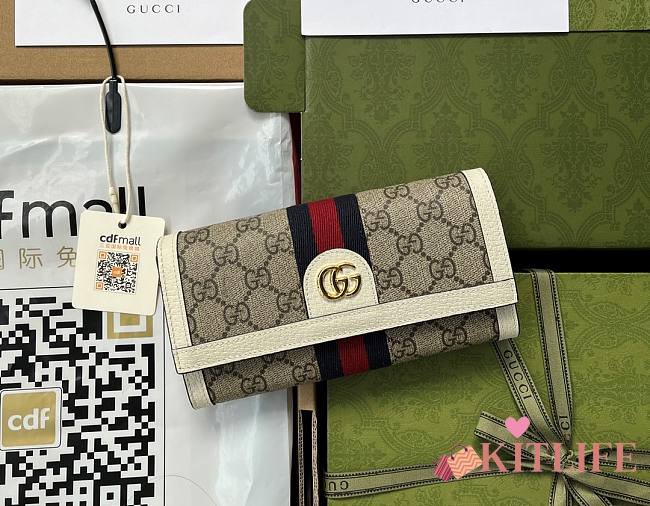 Kitlife  Gucci Ophidia GG Continental Bifold Long Wallet Canvas White - W19.5xH11xD3cm - 1