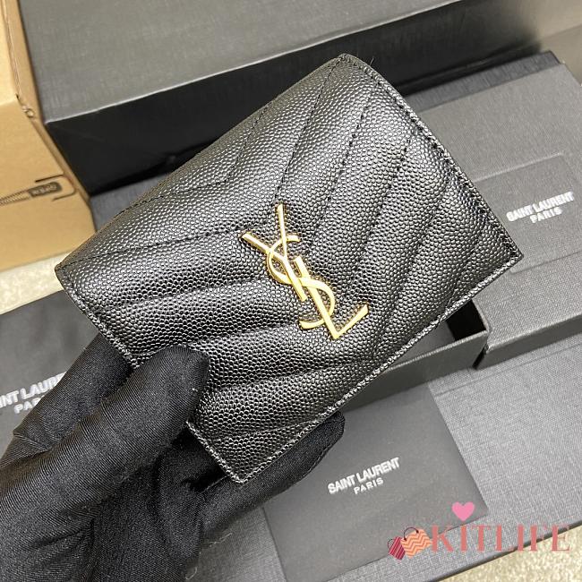 Kitlife YSL FLAP CARD CASE IN GRAIN BLACK/SILVER/GOLD HARDWARE - 11*8.5*3cm - 1