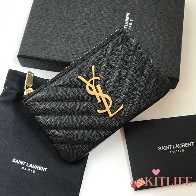 Kitlife YSL Key Pouch In Grain Black Leather Gold/Silver Hardware - 13,5 X 7,5 X 2 CM - 1