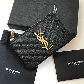 Kitlife YSL Key Pouch In Grain Black Leather Gold/Silver Hardware - 13,5 X 7,5 X 2 CM