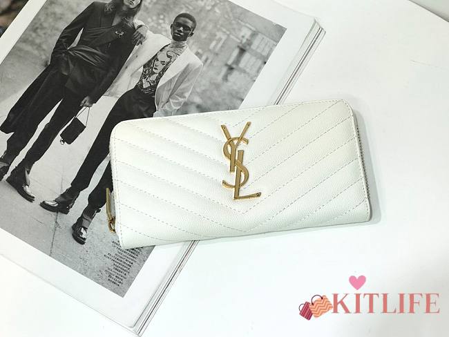 Kitlife YSL ZIP AROUND WALLET IN GRAIN GOLD HARDWARE RED, BEIGE - 19 X 9,5 X 2,5 CM - 1