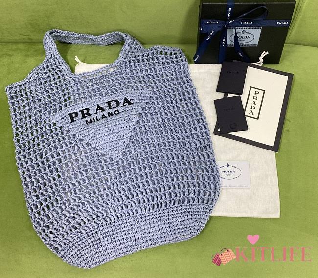 Kitlife Prada Raffia Tote In Blue - 1BG424 - 51x45 cm - 1