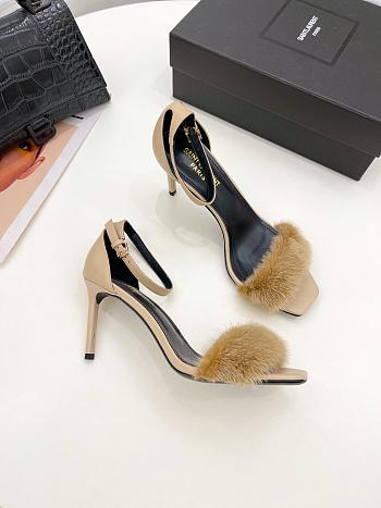 KITLIFE YSL FUR SANDALS IN BROWN LEATHER 