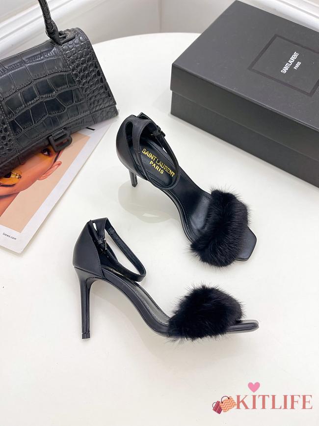 KITLIFE YSL FUR SANDALS IN BLACK LEATHER - 1
