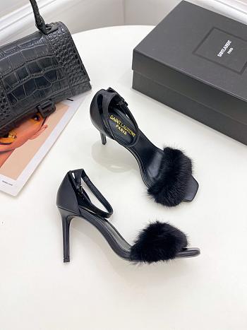 KITLIFE YSL FUR SANDALS IN BLACK LEATHER