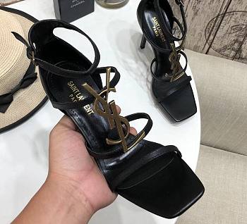 Kitlife Opyum YSL Logo-Heel Sandals Leather In Black, Gold Silver 