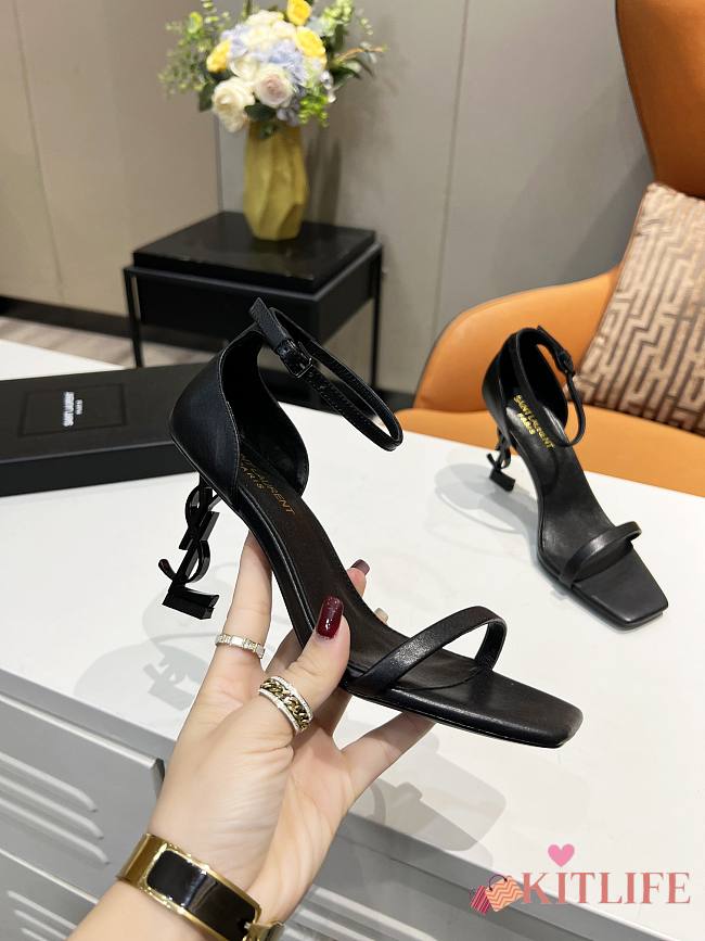 KITLIFE YSL OPYUM SANDALS IN BLACK LEATHER WITH BLACK HEEL  - 1