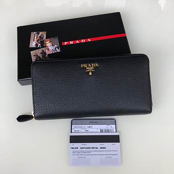 Kitlife Prada Zip Around Wallet Black Soft Leather In Gold, Silver Hardware - 20x10.3cm