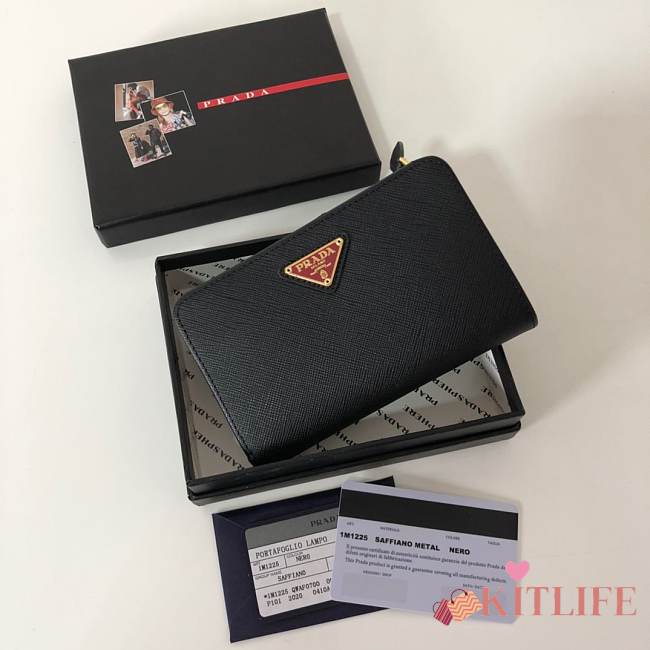 Kitlife Prada Black Saffiano Zippy Short Wallet - 14x9.5cm - 1