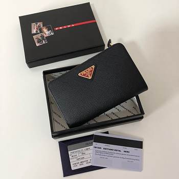 Kitlife Prada Black Saffiano Zippy Short Wallet - 14x9.5cm