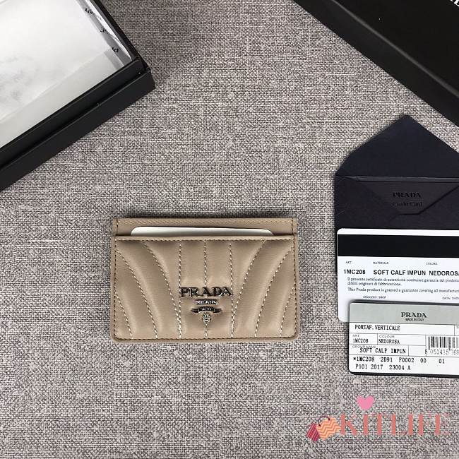 Kitlife Prada Card Holder (Beige, Black) - 10.5cx7cm - 1
