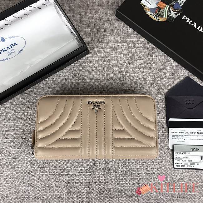 Kitlife Prada Quilted Soft Calfskin Leather Long Zip Around Wallet 4 colors - 20x10.5cm - 1