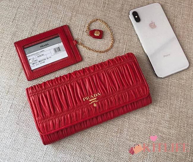 Kitlife Prada Nappa Gaufre Leather Long Wallet Red, Black - 18.7x9.5cm - 1