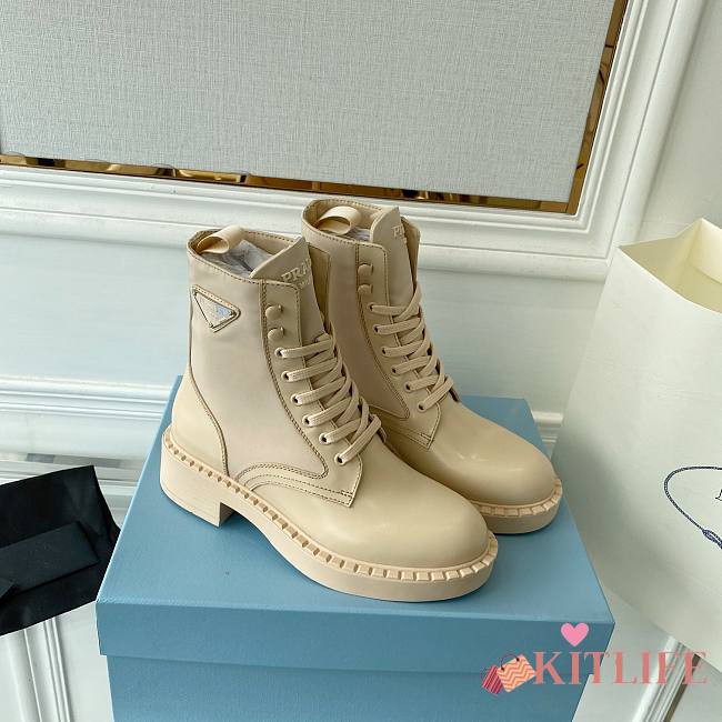Kitlife Prada Brushed-leather and Re-Nylon boots (Black, Beige) - 1