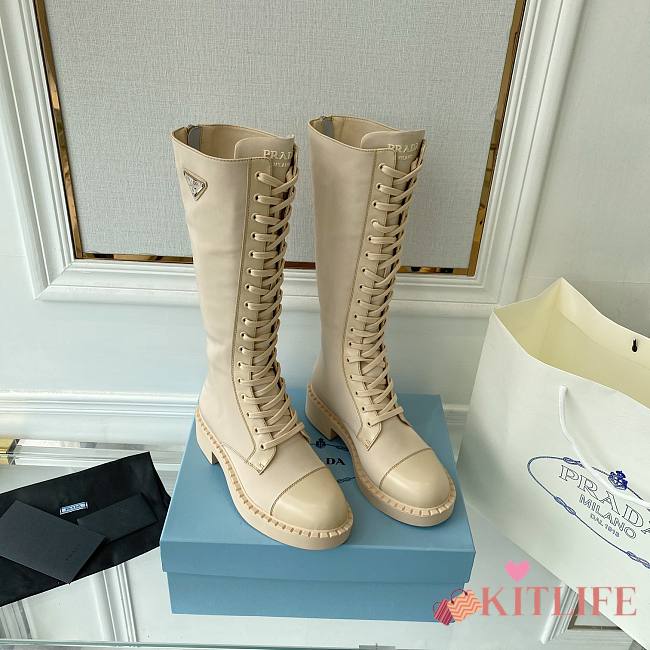 Kitlife Brushed leather and Re-Nylon long boots - White,Beige, Black - 1