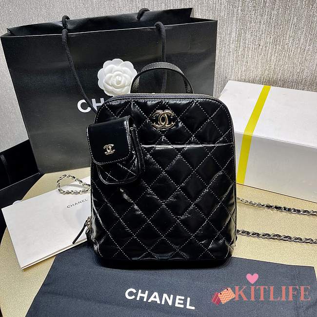 Kitlife Chanel Black Leather Backpack - 21*23*8*cm - 1