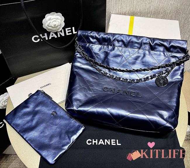 Kitlife Chanel 22 Large White Handbag Blue - 35cm - 1