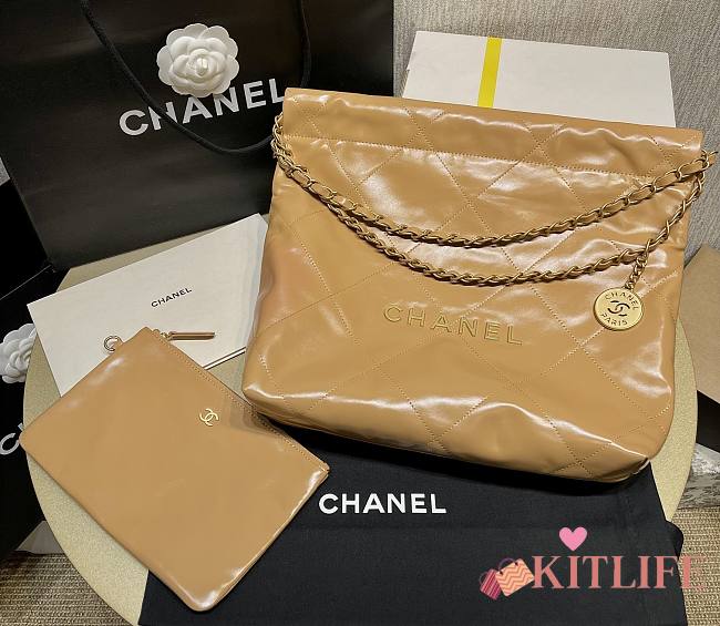 Kitlife Chanel 22 Large White Handbag mustard color  - 35cm - 1