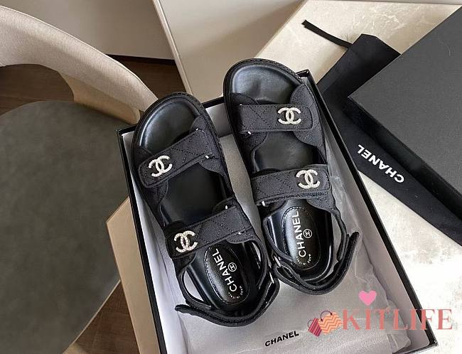 Kitlife Chanel Cloth Dad Sandal (Black,Blue) - 1