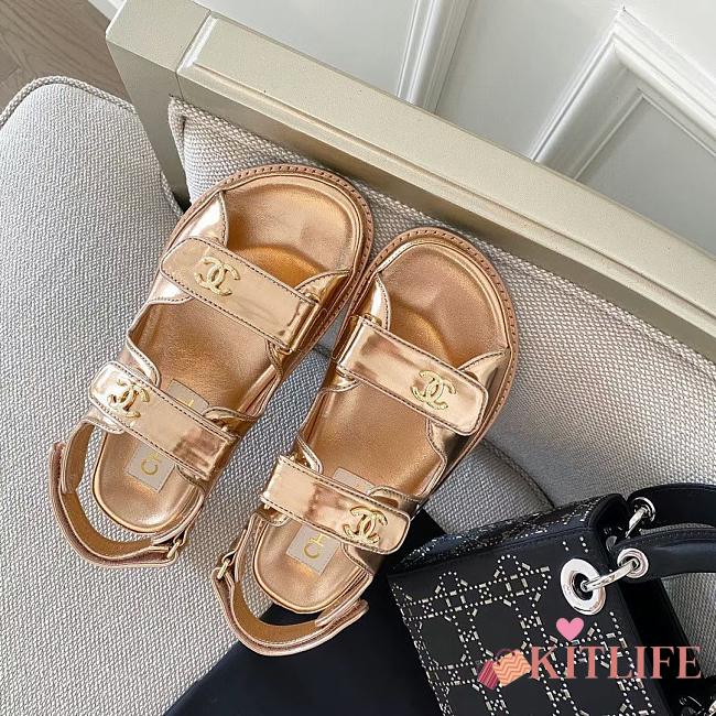 Kitlife Chanel Dad Shiny Leather Sandals (Silver,Gold) - 1