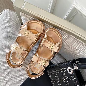 Kitlife Chanel Dad Shiny Leather Sandals (Silver,Gold)