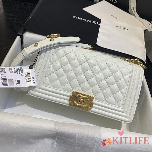 Kitlife Chanel Old Medium Le Boy Caviar Leather White (Silver/Gold Hardware) - 25cm - 1