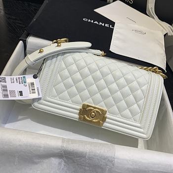 Kitlife Chanel Old Medium Le Boy Caviar Leather White (Silver/Gold Hardware) - 25cm