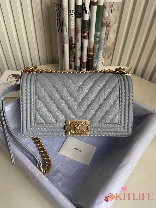 Kitlife Chanel Le Boy Old Medium Chevron Caviar Leather Grey (Silver/Gold Hardware) - 25cm - 1