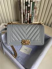 Kitlife Chanel Le Boy Old Medium Chevron Caviar Leather Grey (Silver/Gold Hardware) - 25cm - 1