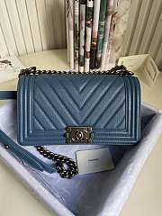 Kitlife Chanel Le Boy Old Medium Chevron Caviar Leather Blue (Silver/Gold Hardware) - 25cm - 1