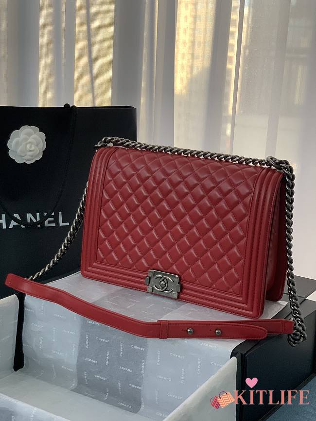 Kitlife Chanel Le Boy Large Lambskin Red Leather - 30cm - 1