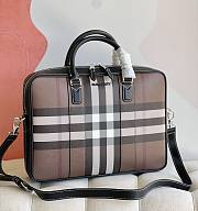 Kitlife Burberry Check And Leather Briefcase Dark Birch rown - 38 x 9 x 28cm - 1