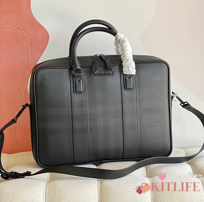 Kitlife Burberry Check And Leather Briefcase Dark Birch - 38 x 9 x 28cm - 1