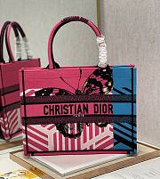 Kitlife Dior Book Tote Medium Bright Pink D-Jungle Pop Embroidery - 35x28cm - 1