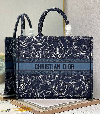 Kitlife Dior Book Tote Large Blue Dior Roses Embroidery - 42x36x18cm