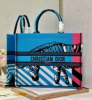 	 Kitlife Dior Book Tote Large Bright Blue Pink D-Jungle Pop Embroidery - 42x36x18cm - 1