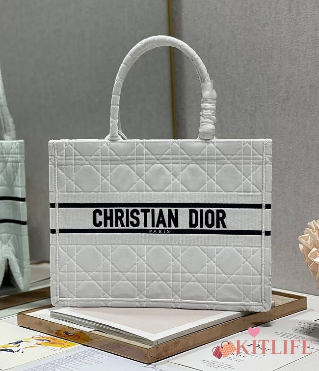 Kitlife Dior Book Tote Medium White Velvet - 36×28cm - 1