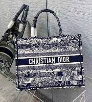 Kitlife Dior Book Tote Medium Blue Toile de Jouy Reverse Embroidery Lines - 35x28cm - 1