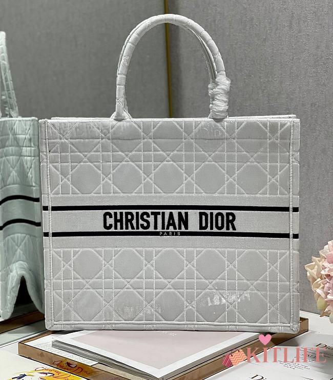 Kitlife Dior Book Tote Large White Velvet - 42*18*35cm - 1