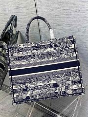	 Kitlife Dior Book Tote Large Blue Toile de Jouy Reverse Embroidery Lines - 42*18*35cm - 4