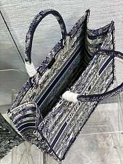 	 Kitlife Dior Book Tote Large Blue Toile de Jouy Reverse Embroidery Lines - 42*18*35cm - 2