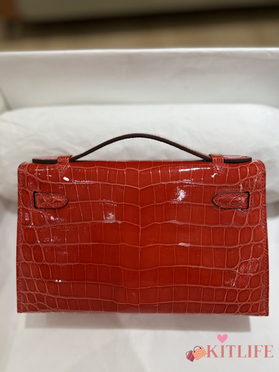 Wholesale Hermes Lizard Skin Leather Mini Kelly Pochette Clutch Bag in  Chinese Red 22CM