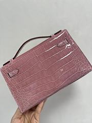 Kitlife Hermes Mini Pochette Kelly Crocodile Pink Shiny Leather - 22 cm x 14 cm - 4