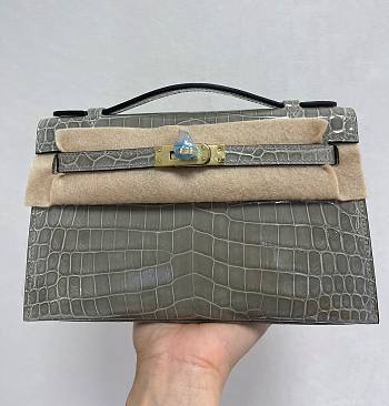 Kitlife Hermes Mini Pochette Kelly Crocodile Shiny Leather - 22 cm x 14 cm