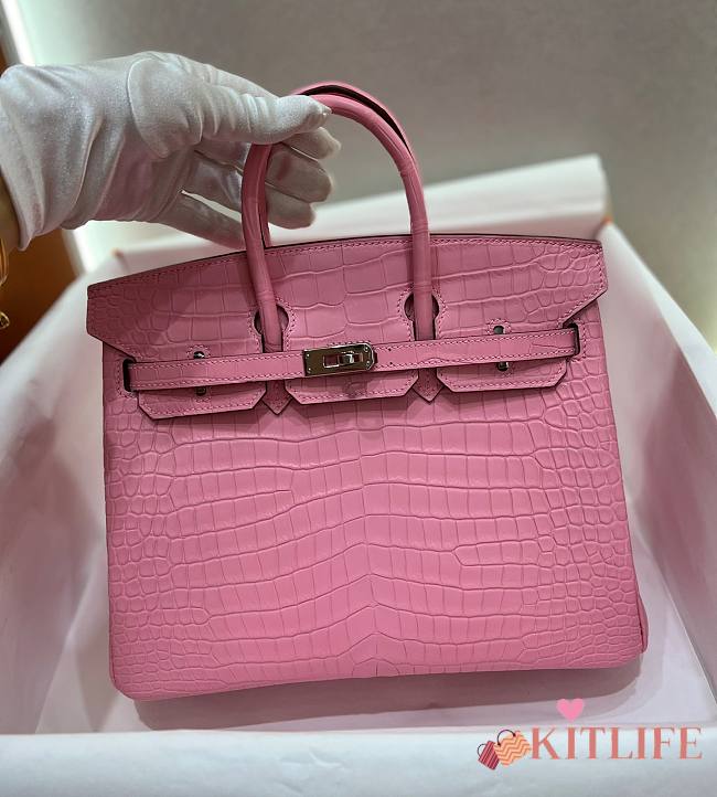 	 Kitlife Hermes Birkin Porosus Matte Pink Crocodile Leather - 25cm - 1