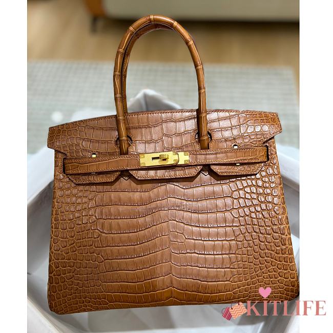 Kitlife Hermes Birkin Porosus Matte Brown Crocodile Leather - 30cm - 1
