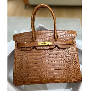 Kitlife Hermes Birkin Porosus Matte Brown Crocodile Leather - 30cm