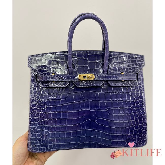 Kitlife Hermes Birkin Porosus Shiny Blue Crocodile Leather - 25cm - 1