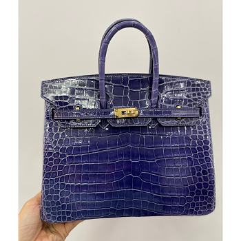 Kitlife Hermes Birkin Porosus Shiny Blue Crocodile Leather - 25cm