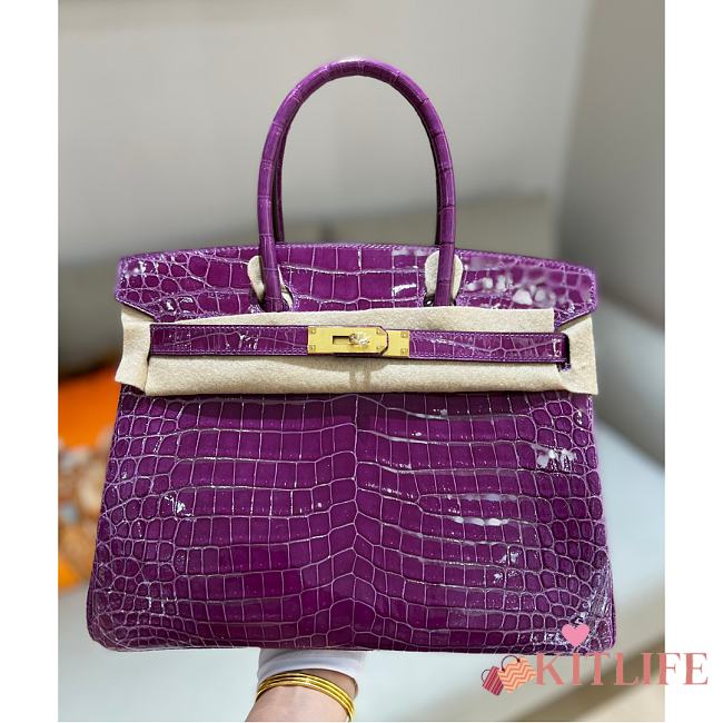 Kitlife Hermes Birkin Niloticus Crocodile Shiny Purple Leather Gold Hardware - 30cm - 1